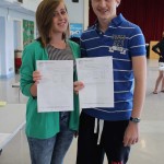 Twins Alex and Rachael Seastram celebrate at St Martin's School, Caerphilly