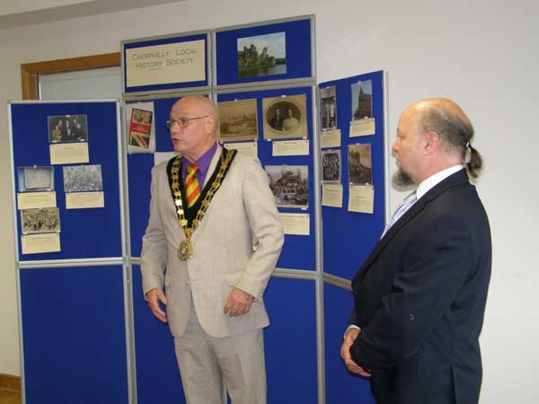 Caerphilly County Borough Mayor Cllr David Carter with Caerphily Local History Society Chairman Richard Williams