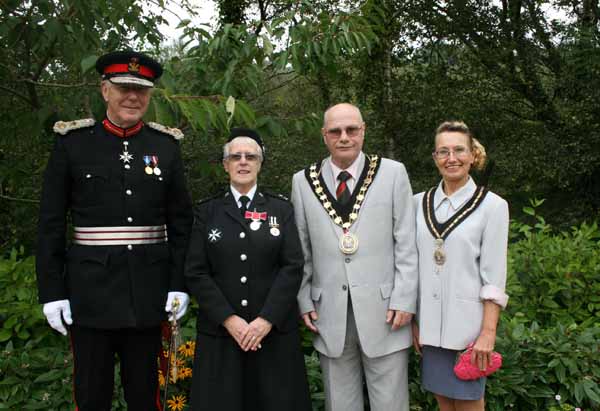 HONOURED:  Lord-Lieutenant for the County of Gwent Simon Boyle, BEM recipient Marion Hook, Mayor of Caerphilly county borough Cllr David Carter and his consort Mrs Valentina Carter