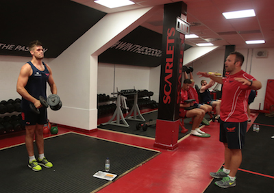 Scarlets players working out in the refurbished gym