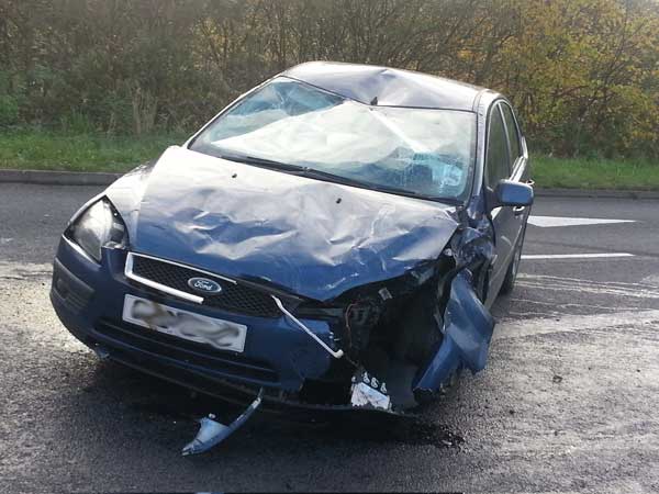 One of the cars that crashed on Caerphilly Mountain Road