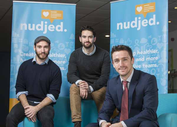 INVESTMENT: Nudjed co-founders Neil Atherton (left) and Warren Fauvel (centre) with Finance Wales investment executive James Henderson (right)
