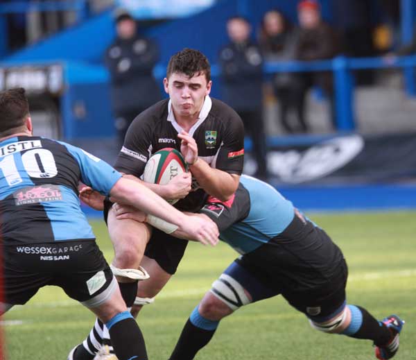 James Sawyer of Bedwas tries to get through the Cardiff defence