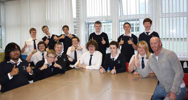 TEACHER THOMAS: Gareth Thomas with the Year 11 pupils