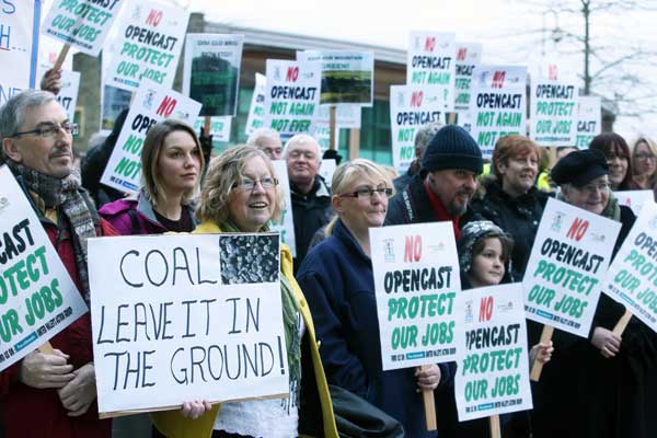 NO COAL: Protesters against Nant :Llesg outside Caerphilly County Borough council offices