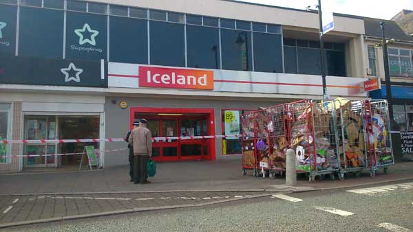 CLOSED: The scene outside Iceland on Cardifff Road after the robbery on March 30