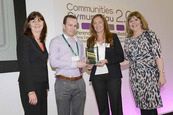 HONOURED: Minister for Communities and Tackling Poverty Lesley Griffiths AM with council workers Matthew Bevan and Tina McMahon, and TV presenter Maggie Philbin