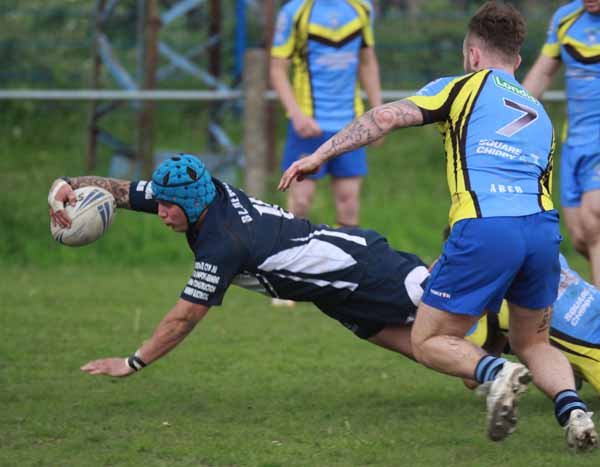 TRY: Bridgend Blue Bulls’ Dai Griggs goes over for a try