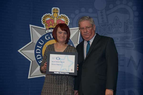 HONOURED: Donna Hagerty, who stopped a woman drowning herself, with PCC Ian Johnston