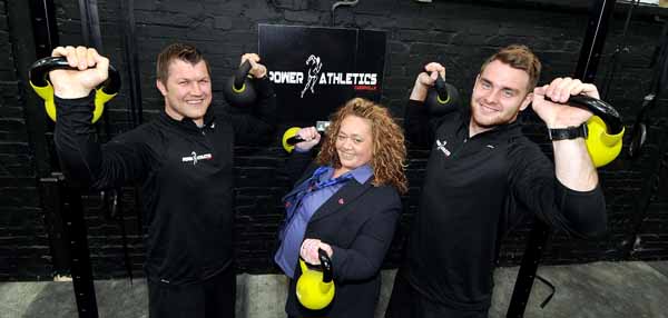 LIFT: NatWest’s Cherie Brooks with Ryan Harris (left) and Simon Church at Power Athletics