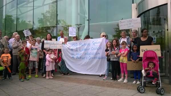 ANGRY: Protesters against the planned park and ride road in Ystrad Mynach