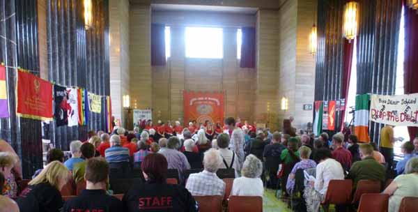 SOLIDARITY FOREVER: Crowds packed into the Temple of Peace to celebrate the life of Red Ray