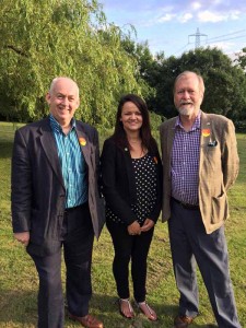 CANDIDATE: Lisa Jones with Wayne David MP (left) and Jeff Cuthbert AM
