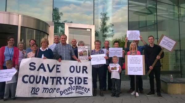 SUCCESS: Campaigners celebrate the decision not to grant planning permission for homes in Bedwas