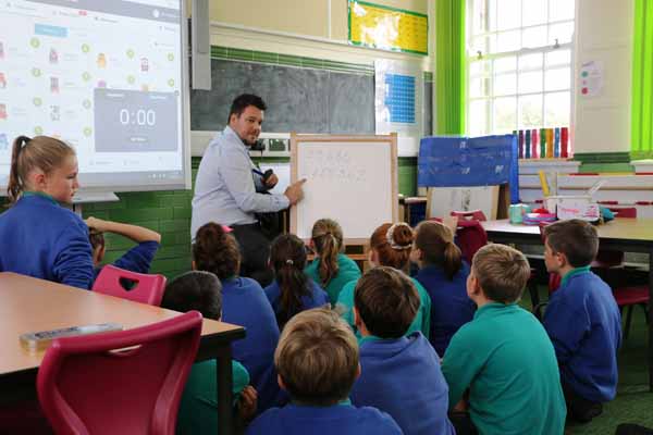 NEW YEAR, NEW BUILDING: Pupils at Ysgol Gynradd Gymraeg Caerffili