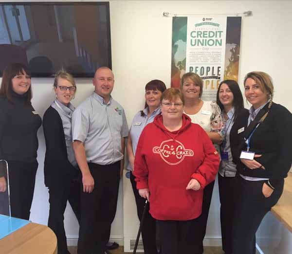 Smart Money Cymru Credit Union staff with Sian Williams of Coffee 4 Craig (centre)
