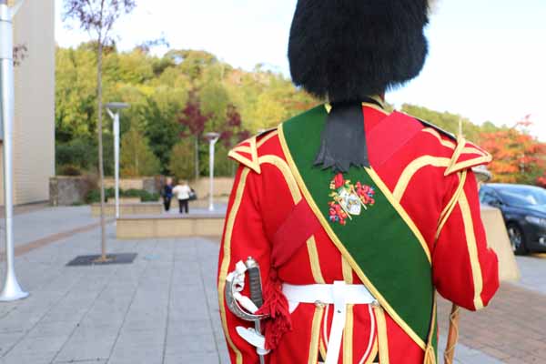 The Arms of Caerphilly County Borough on display with the Royal Welsh