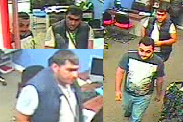 Police would like to speak to these men after money was stolen from Thomson travel agents in Caerphilly town
