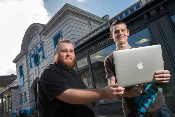 Brandon Leadbetter, 18 (left) and Sam Cobley, 22, from Risca, have been volunteering at Risca Library ‘Digital Friday’ sessions for the last 12 months