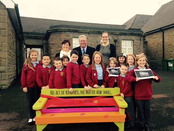 Libanus Primary School pupils with staff and Gwent PCC Ian Johnston