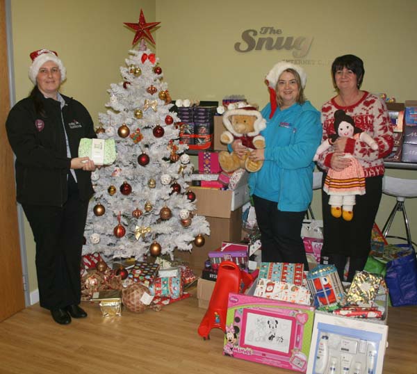 Leanne Davies from Celtic Horizons (left), Claire Phillips from United Welsh and Michelle Parker (right) from Llamau with the gift donation