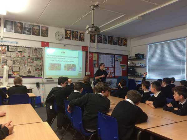 School Liason Office PC Zoe Penrose delivers legal high lesson to pupils at Lewis School, Pengam