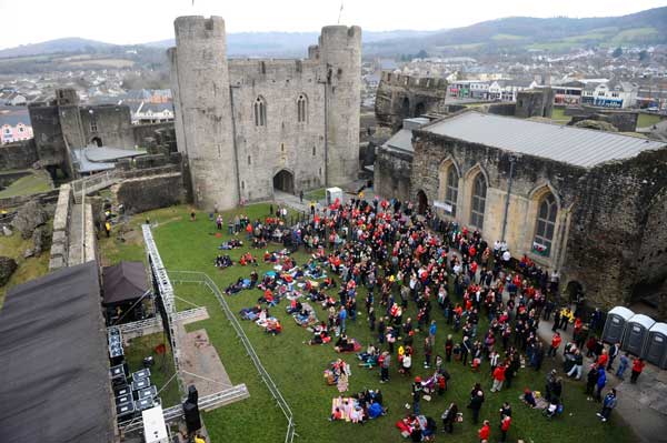 Tickets were snapped up by fans wanting to watch Wales v England at Caerphilly Castle's outdoor screening. Photo by Cadw.