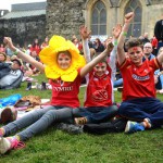 Fans cheer on the Wales side at Caerphilly Castle. Photo by Cadw.