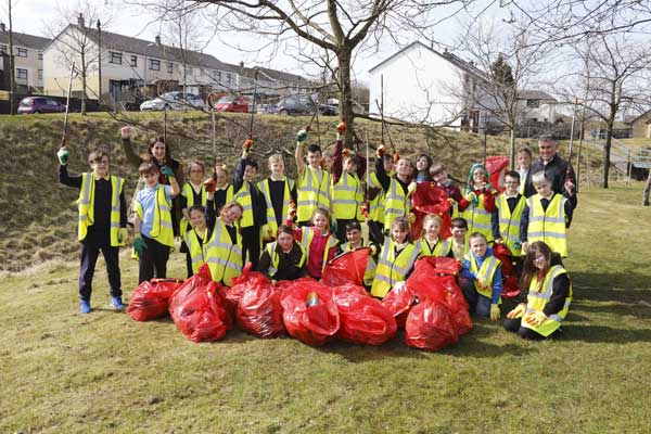 CLEAN SWEEP: Pupils from Plas-y-Felin and Fochriw Primary Schools are tackling waste