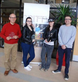 (L-R) Gerald Conn, of Gritty Realism Productions, Charlotte Moss, Nikki Pitten, and Matthew Thorne of Communities First show off their award for Best Film