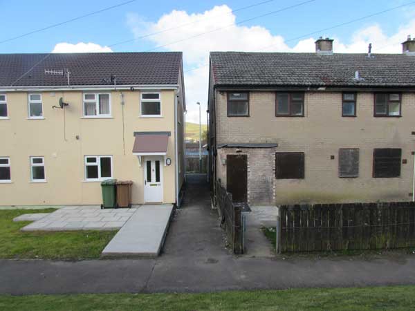 (Left) A home on Rowan Place, Rhymney, which has been renovated as part of the Welsh Housing Quality Standard programme from its old standard (right)