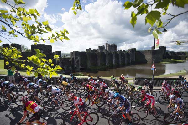 PEDAL POWER: Velothon riders take in Caerphilly town centre. Photo courtesy of Getty Images