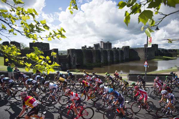PEDAL POWER: Velothon riders take in Caerphilly town centre. Photo courtesy of Getty Images