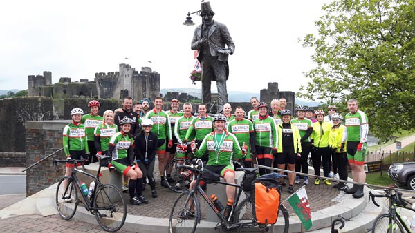 HOME: Members of Caerphilly Cycling Club welcome Andrew back