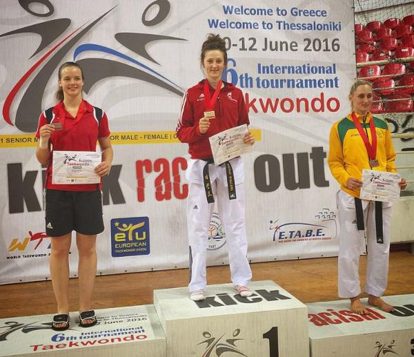 GOLD: European Champion Lauren Williams collects her gold medal after beating Vanessa Koerndl in the final in Greece