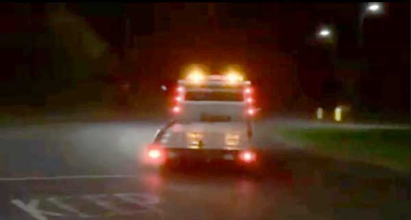 DANGEROUS: The recovery van is seen to ‘drift’ in the online video