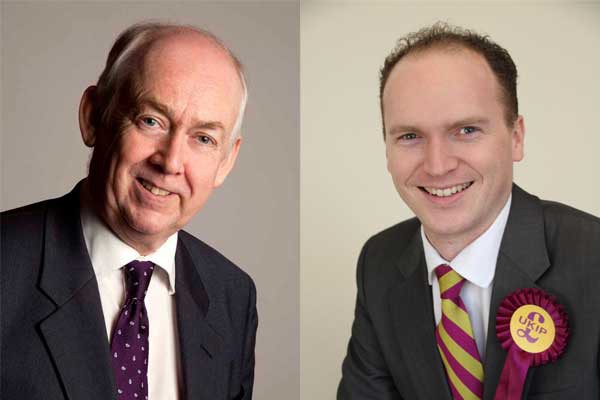 Caerphilly MP Wayne David, left, and UKIP's Sam Gould