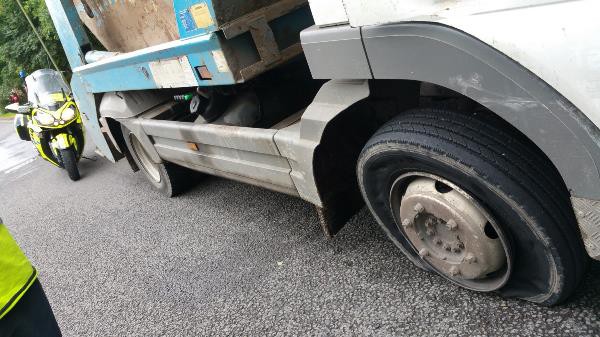 The skip lorry tyre after it suffered a blowout on the A472. Picture by Gwent Police