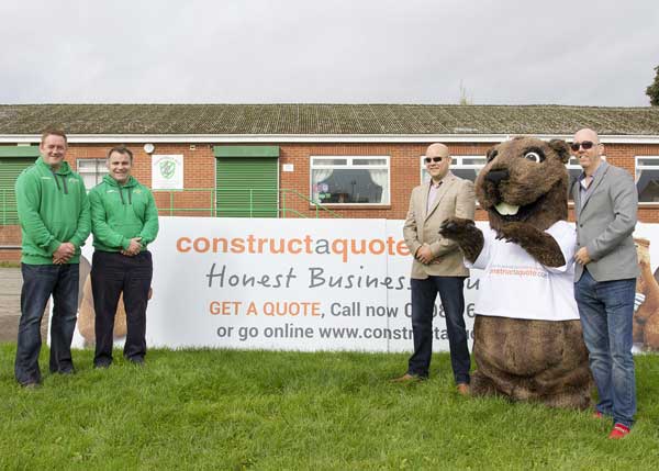 SPONSOR: (left to right) Caerphilly head coach Brett Davey, director of rugby Christian Ferris, club chairman Alex James, and Constructaquote.com CEO Lyndon Wood at the newly-named ground 
