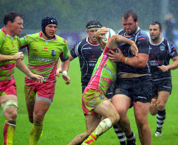 TORRENTIAL: Appalling weather conditions did not aid Bedwas' profligacy in their Premiership loss to Pontypridd
