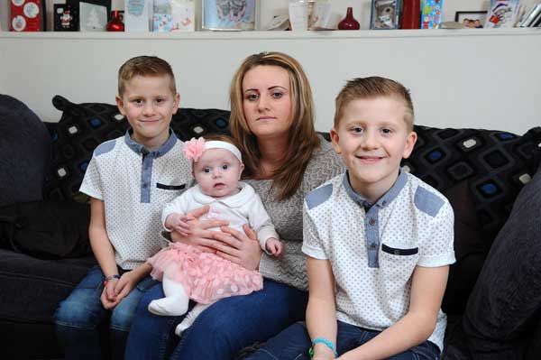 BATTLE: Natalie Preece with twins Logan and Riley, and daughter Lola-Grace