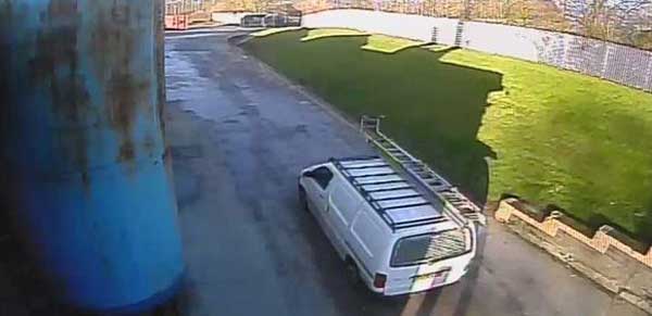 Police are searching for the drivers of this van after the theft at Hawtin Industrial Estate, Blackwood