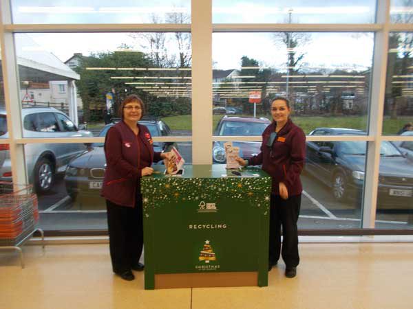 Residents can recycle their Christmas cards in this collection box at Sainsbury's Pontallanfraith
