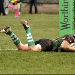 Caerphilly's Connor Kawulock scores against Taff's Well