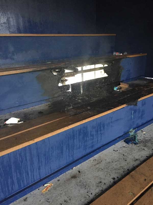 The stand at Bargoed Park which was set alight
