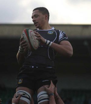 Bedwas replacement Rhys Verley receives the ball from a lineout during their 12-15 victory over Ebbw Vale