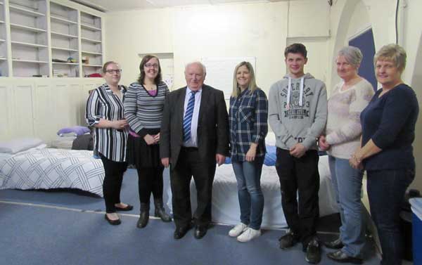 OPEN DOORS: Cllr David Poole with volunteers from the night shelter at St Gwladys Church, Bargoed