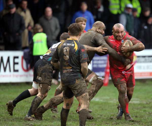 TOUGH MUD: Bedwas struggled in the stormy conditions