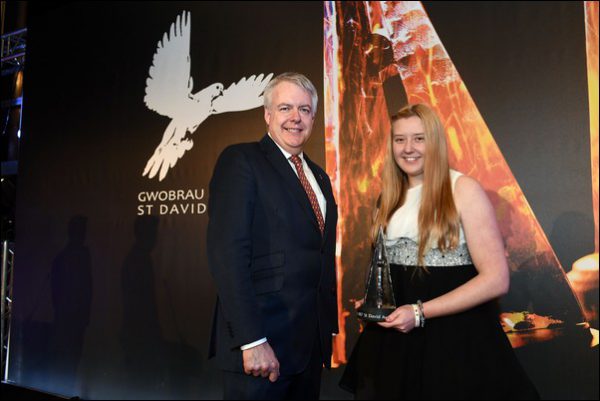BRAVE: Savannah Lloyd receives her St David Award from First Minister Carwyn Jones