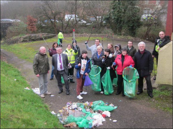 CLEAN: Volunteers during the community clean-up in Senghenydd